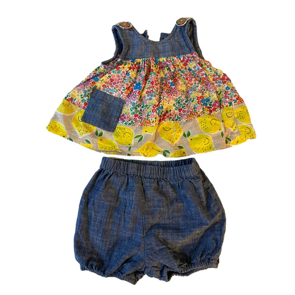 Next 6-9 month denim and floral 2 piece dress and short set - Picture 1 of 10